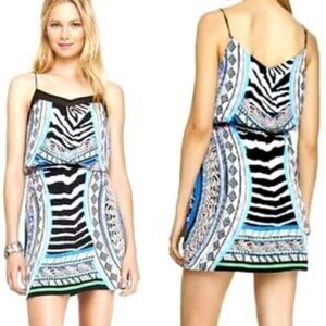 Express Black and Blue Patterned Mini Dress